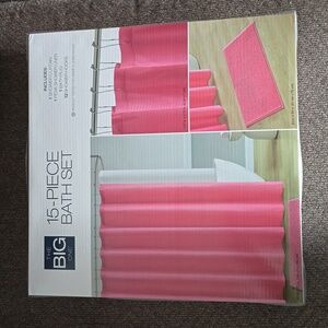 THE BIG ONE PINK 15-PIECE BATH SET SHOWER CURTAIN RUG RINGS LINER SET